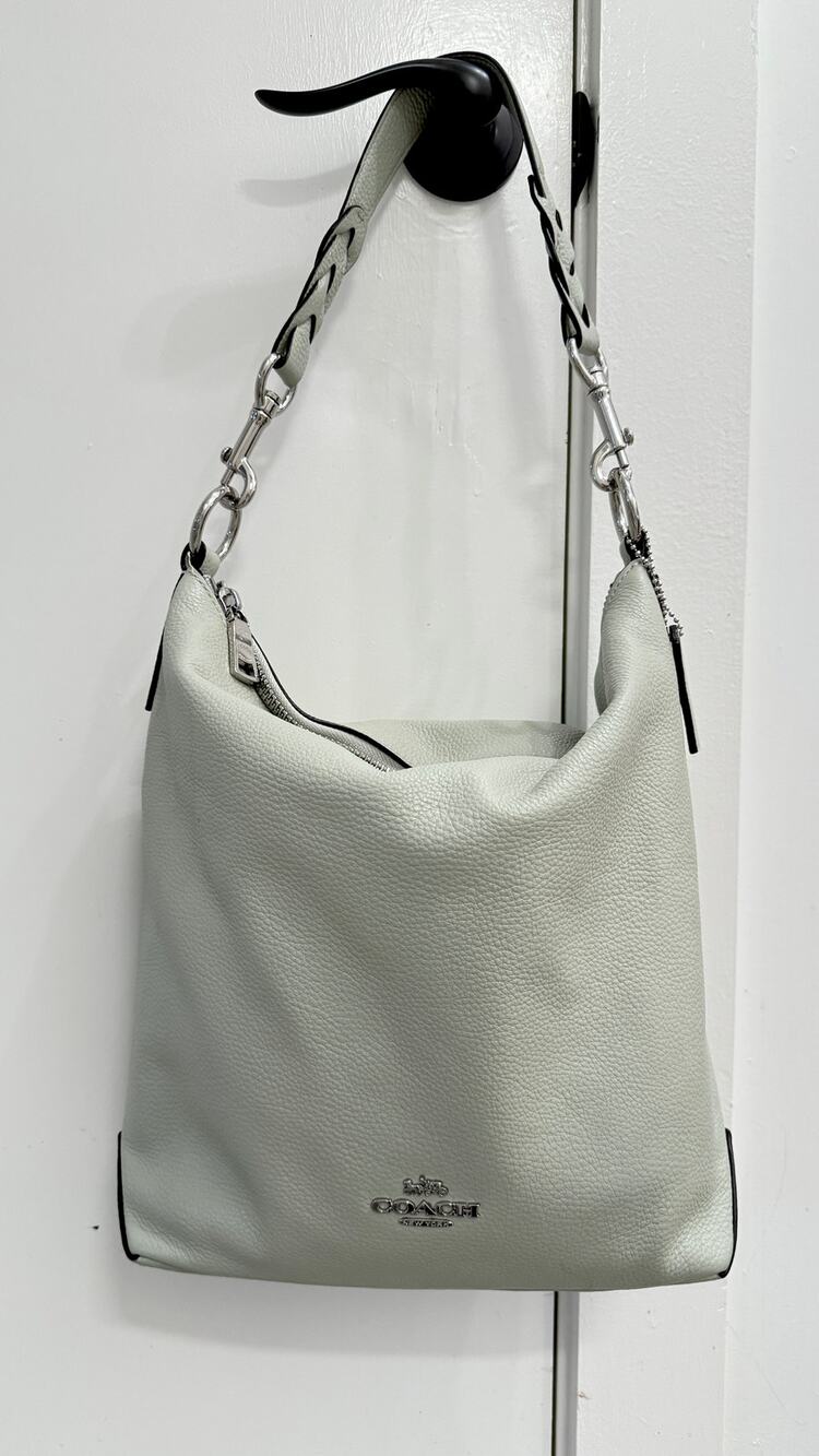 Coach Abbey Gray/Green Pebbled Leather Hobo Shoulder Bag Silver Hardware Slouchy